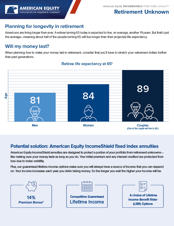 Retirement Unknown: IncomeShield - Will My Money Last as Long As I Do (LIMRA) Flyer